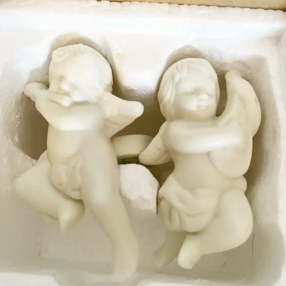 Partylite Cherub Candle Followers Ivory Bisque Porcelain 1998 Vintage NIB